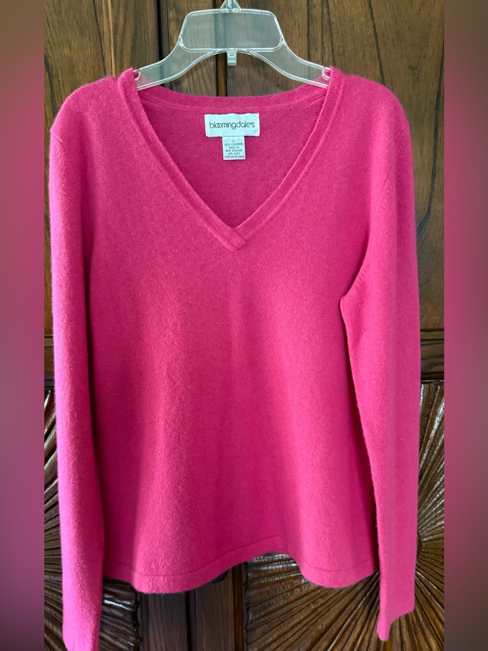 Bloomingdale's Bright Pink Cashmere V-Neck Sweater